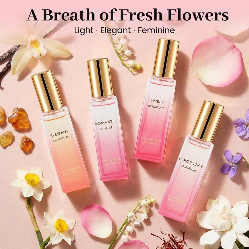 Jsykt Mini Perfume Set for Women – 4PC Travel Size Perfume Set, Summer Fresh Floral Fruity Fragrance Variety, Small Cute Perfume Sampler, Gifts for Women, Girlfriend & Mom Fl.oz