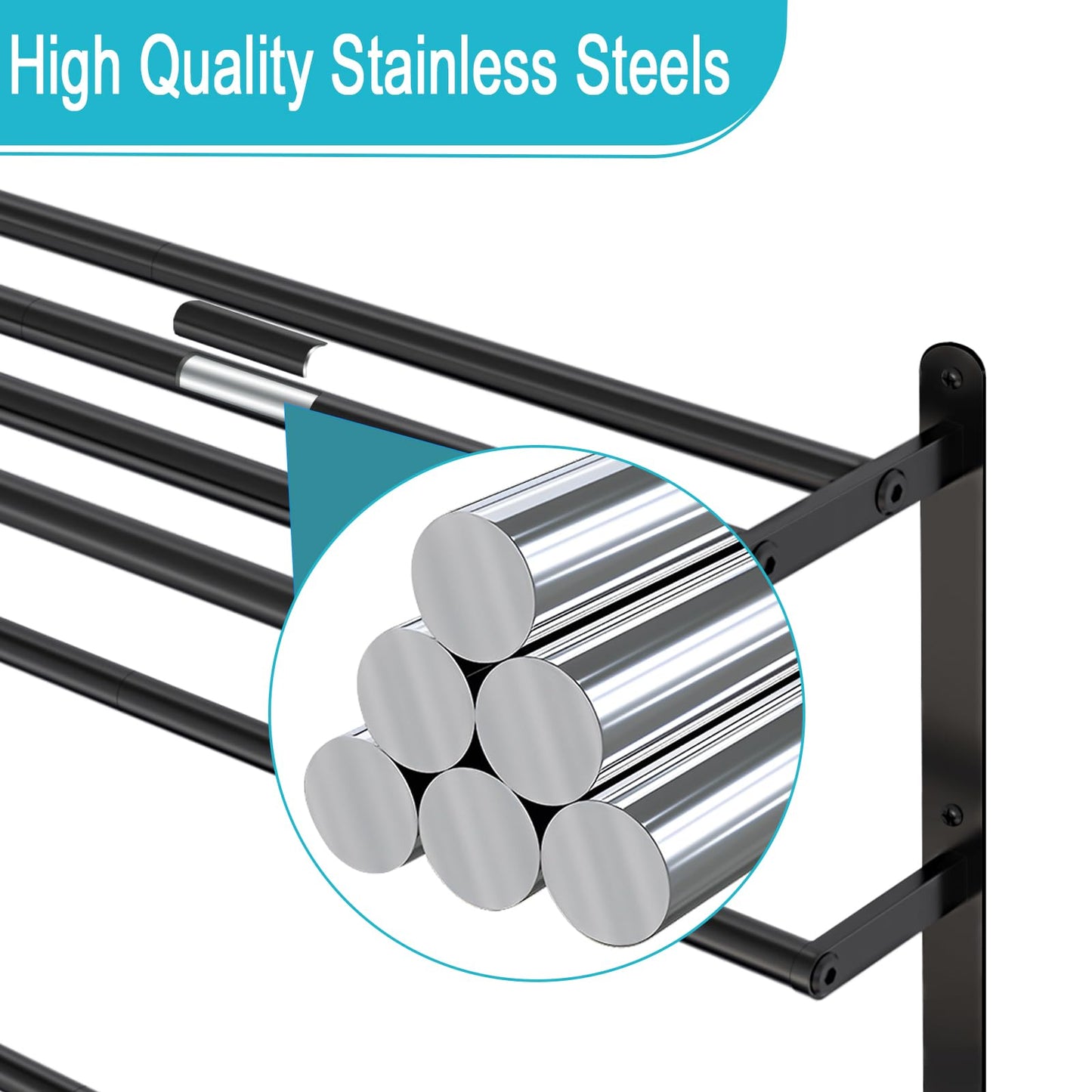 VOTZAAQ Towel Racks for Bathroom, 24 in Black Towel Shelf with Double Towel Bar, 3 Tier Stainless Steel Towel Storage, Bath Towel Holder Wall Mounted for Lavatory Organizer Decor RV Camping