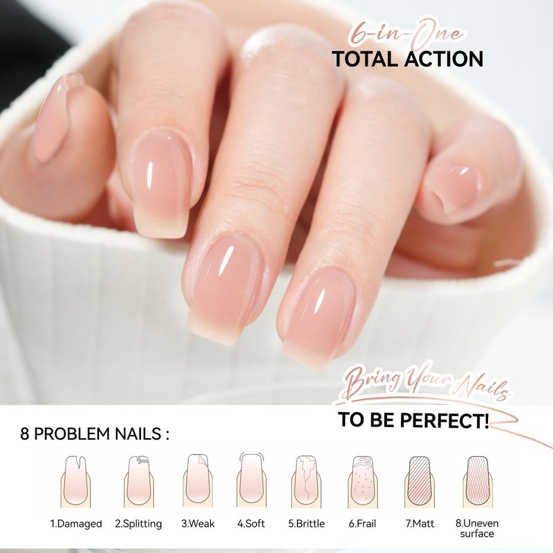 Gelike EC Nail Growth Strengthener for Woman: Nude Blush 6 in 1 Natural Nail Hardener Extra Strong and Growth - Nail Polish Hardener for Weak and Damaged Nails