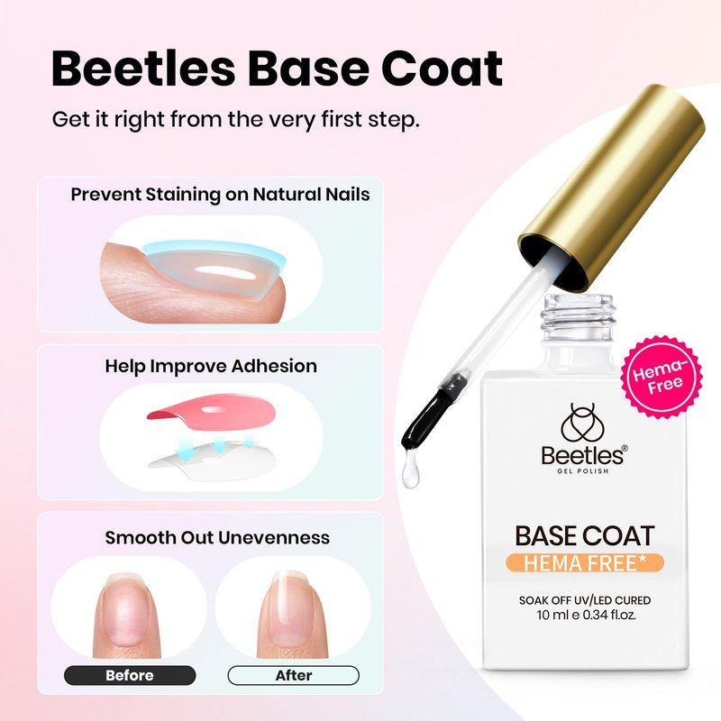 Beetles HEMA Free & TPO Free Gel Base and Top Coat Set – No Wipe Top Coat, Soak Off UV LED Gel Polish Foundation Kit for Long Lasting High Gloss Manicure