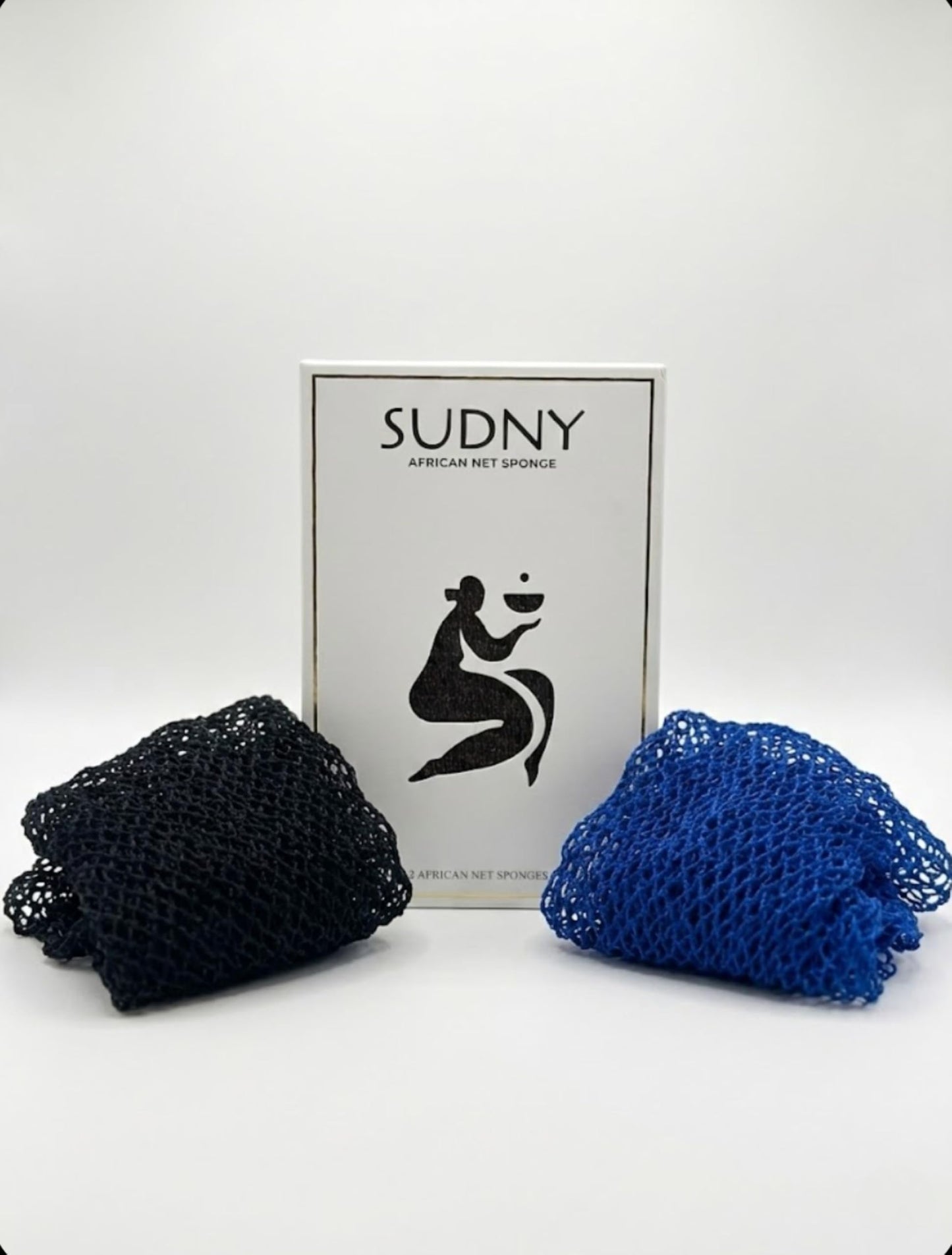 SUDNY Authentic African Net Sponge - 2 Pieces African Exfoliating Body Scrubber Bath Sponge - Daily Use & Quick-Dry Mesh for Smooth Skin - Real African Body Care Bathing Accessories (Black & Blue)
