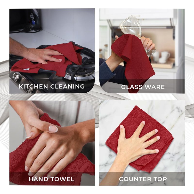 Avalon Towels Cotton Washcloths – (Pack of 48) Size 12x12 Inches, 100% Ring Spun Cotton, Soft & Absorbent Face Towels, Gym Towels, Hotel and Spa Quality, Reusable Fingertip Towels (Red)