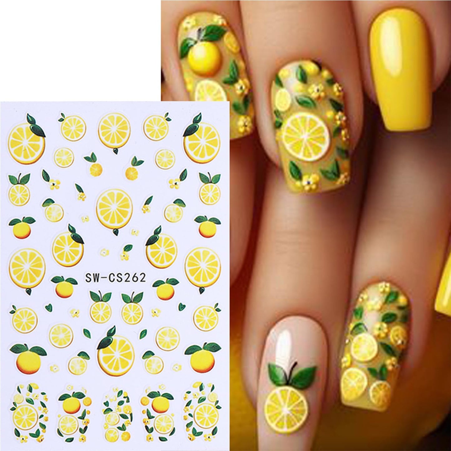 Summer Nail Art Stickers 3D Self-Adhesive Nail Decals Lemon Strawberry Blueberry Stickers for Nails Designs Cute Fruit Manicure Supplies for Women DIY Nail Art Decorations, 5 Sheets