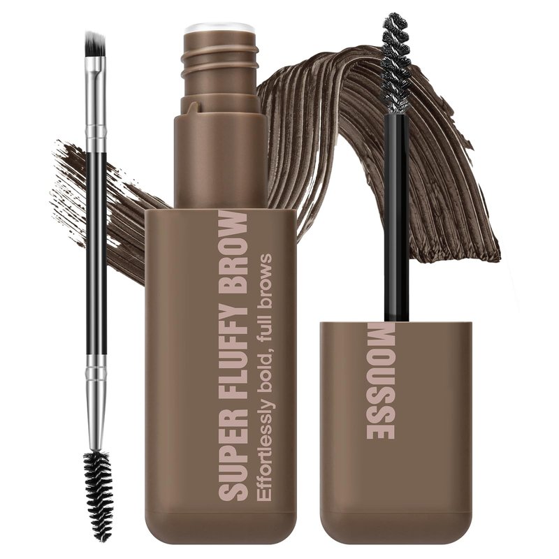 Brow Super Fluff Eyebrow Mousse with Brush, Volumizing and Tinted Thickening Eyebrow, Easy-to-Use, Long-Lasting, Waterproof for Fluffy Brow Mouse, Black Brown