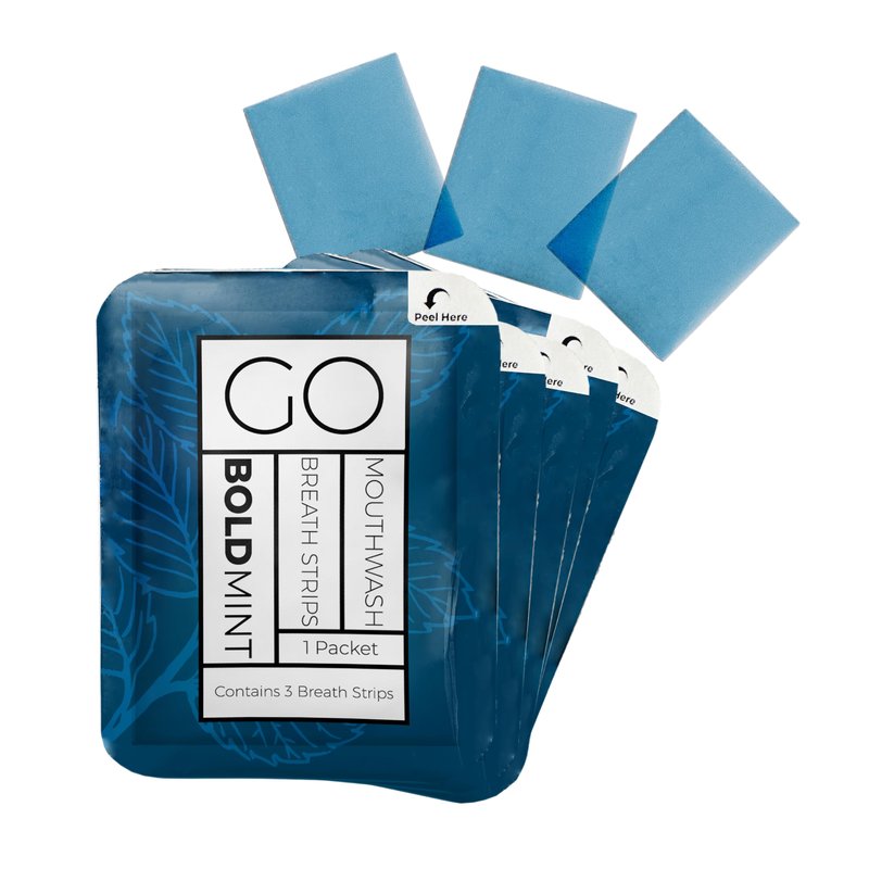 Breath Strips for Bad Breath by Go Mouthwash- Indivivual Packets containing 3 Bold Mint Strips - Alternative to Breath Mints, Travel Mouthwash, Breath Spray, and Other Fresheners - Perfect on the GO