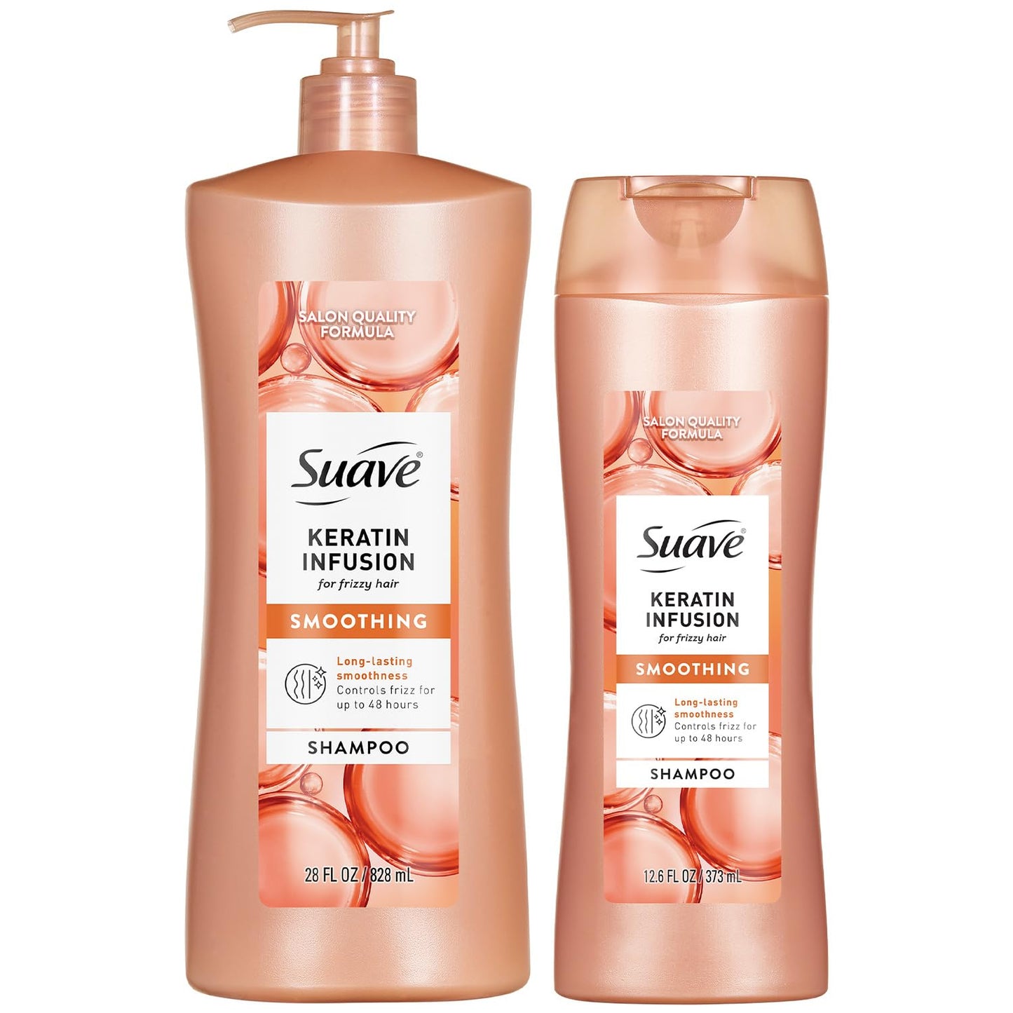 Suave Keratin Infusion Smoothing Shampoo 2-Size Bundle, Gentle Everyday Cleanser for Smooth, Manageable Hair, 48H Frizz Control