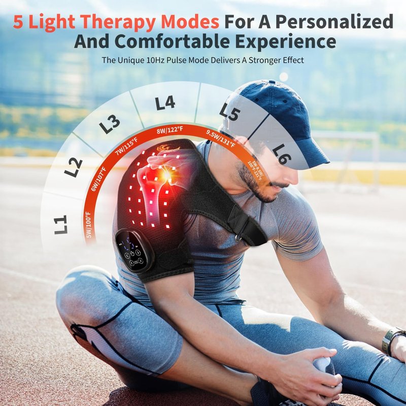 Seenew Red Light Therapy Shoulder Pad - Portable Heated Massage Wrap with 216 Beads, 660nm & 850nm