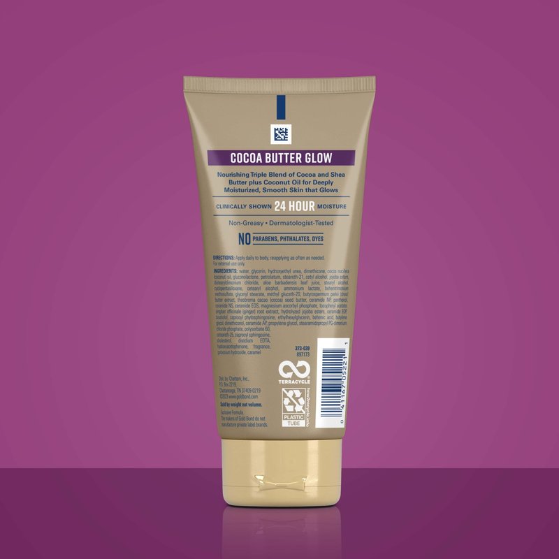 Gold Bond Cocoa Butter Glow Daily Hydrating Lotion with Shea Butter, Cocoa Butter & Coconut Oil, Exfoliating Moisturizer for Dry Skin, 5.5 oz.