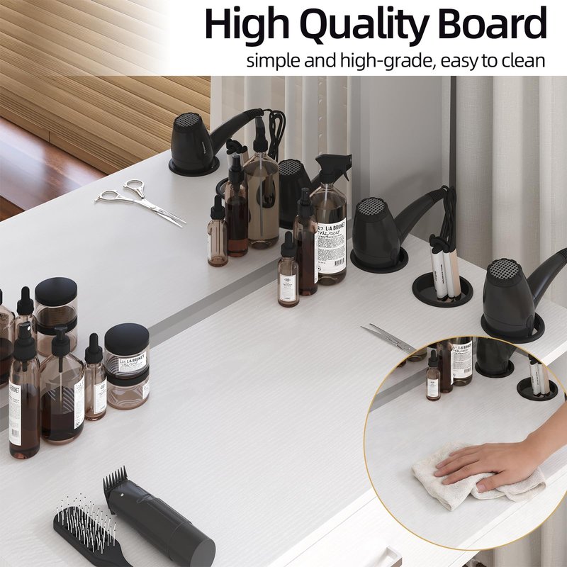 4ever2buy Wall Mount Salon Station, 36" White Barber Station Organizer with Drawer and Shelves, Hair Salon Station with 3 Dryer Holders, Salon Station Wall Mount for Hair Stylist