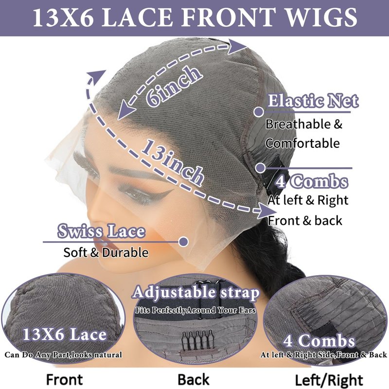 30 Inch Lace Front Wig - 13x6 Human Hair Body Wave, 200% Density, HD Transparent Lace | Tangle-Free, Natural Color