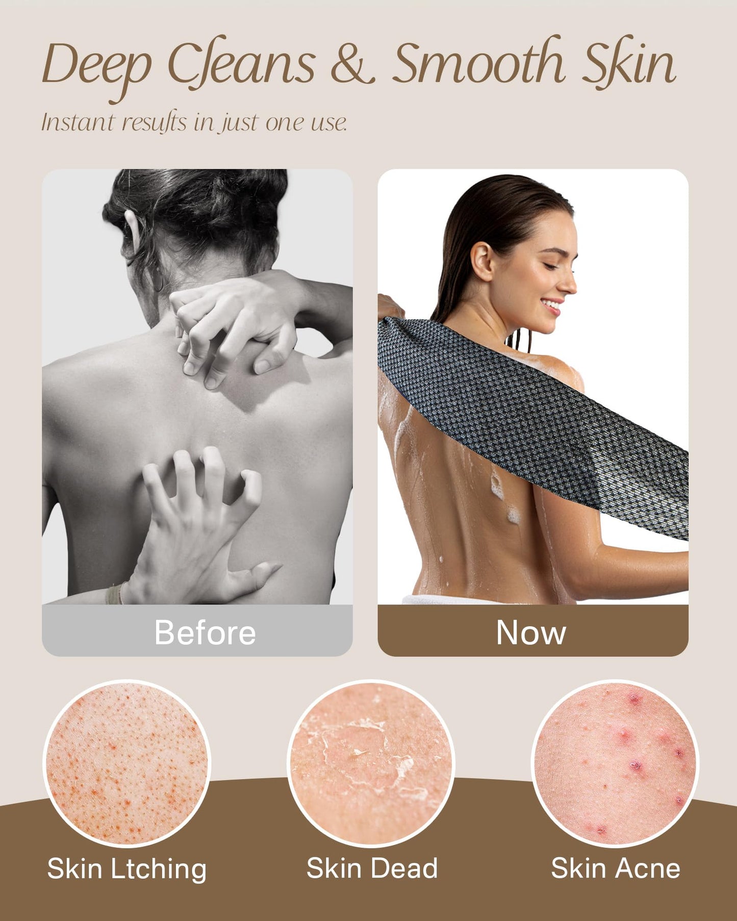 Yiclick Exfoliating Body Scrubber, Back Scrubber for Shower Bath,Exfoliating Body Scrubber and Back Scrubber for Shower （vine）