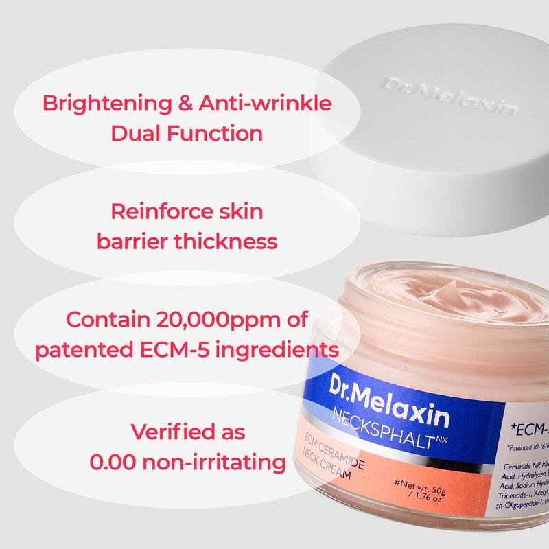 Dr.Melaxin Necksphalt Firming Cream with ECM-5 20,000ppm, Firming & Lifting Neck Cream for Wrinkles & Sagging Skin, Ceramide & Collagen for Elasticity & Radiant Glow, 1.76 fl.oz