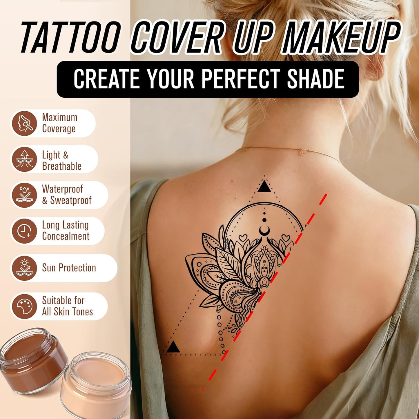Tattoo Cover Up Cream - Waterproof Concealer for Tattoos, Scars & Spots | Long-Lasting & Sweatproof, 2 Colors Available