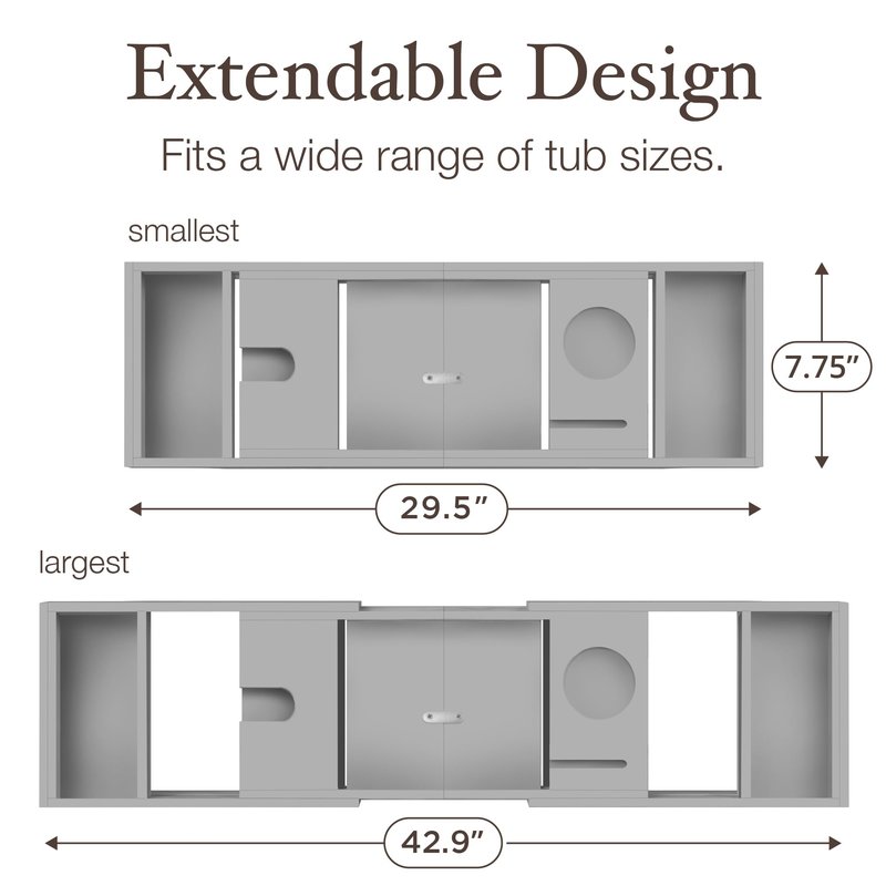 Bamboo Bathtub Tray Caddy - Expandable Wooden Bathroom Tray - Adjustable Bathroom Tray for Tub - Luxury Bath Caddy Tub Table - Gift Idea for Loved Ones (Grey)
