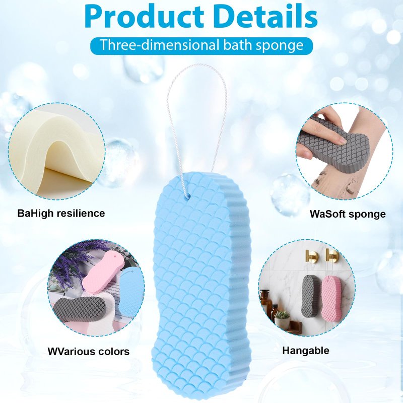 QFGasre Exfoliating Bath Sponge, 4 Pcs Soft Exfoliating Bath Sponges Set Gentle Dead Skin Remover Reusable Exfoliate Body Scrubber for Adults Women Men Skin Friendly