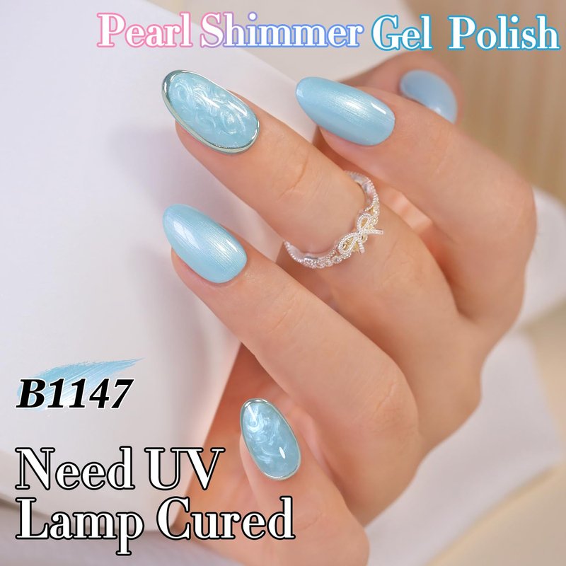 Gel Nail Polish - Double Rhythm 15ML Pearl Blue Soak Off for DIY Manicure at Home