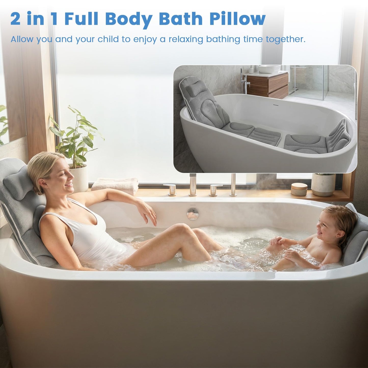 Upgraded Full Body Bathtub Pillow – 6D Air Mesh Bathtub Cushion with 168 Suction Cups for Neck, Back & Shoulder Support – Thick Quick-Dry Mesh Foam for Home Bathtub