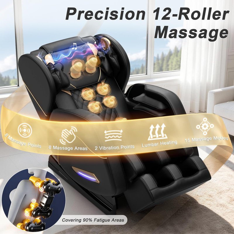 Megashock SL Track 2026 Massage Chair Full Body, Zero Gravity Massage Chair with Back Heat, 12 Fixed Rollers, Foot Massage, Airbag Massage and Bluetooth Speaker for Home and Office