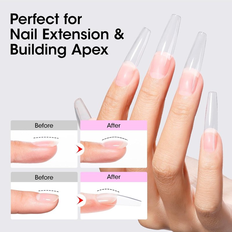 Builder Gel Set for Nails - 10 in 1 Hard Nail Extension Poly Gel | Soak Off UV Polish, 4 Colors: Clear, Milky White, Classic Pink, Nude