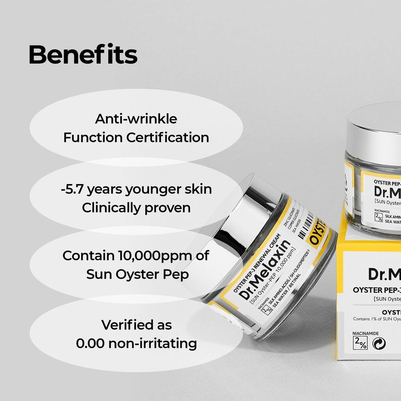 Dr.Melaxin Oyster Pep3 Renewal Cream | Daily Anti-Aging Face Moisturizer, Skin Elasticity & Reduce Wrinkle, 50ml,1.69 fl oz.