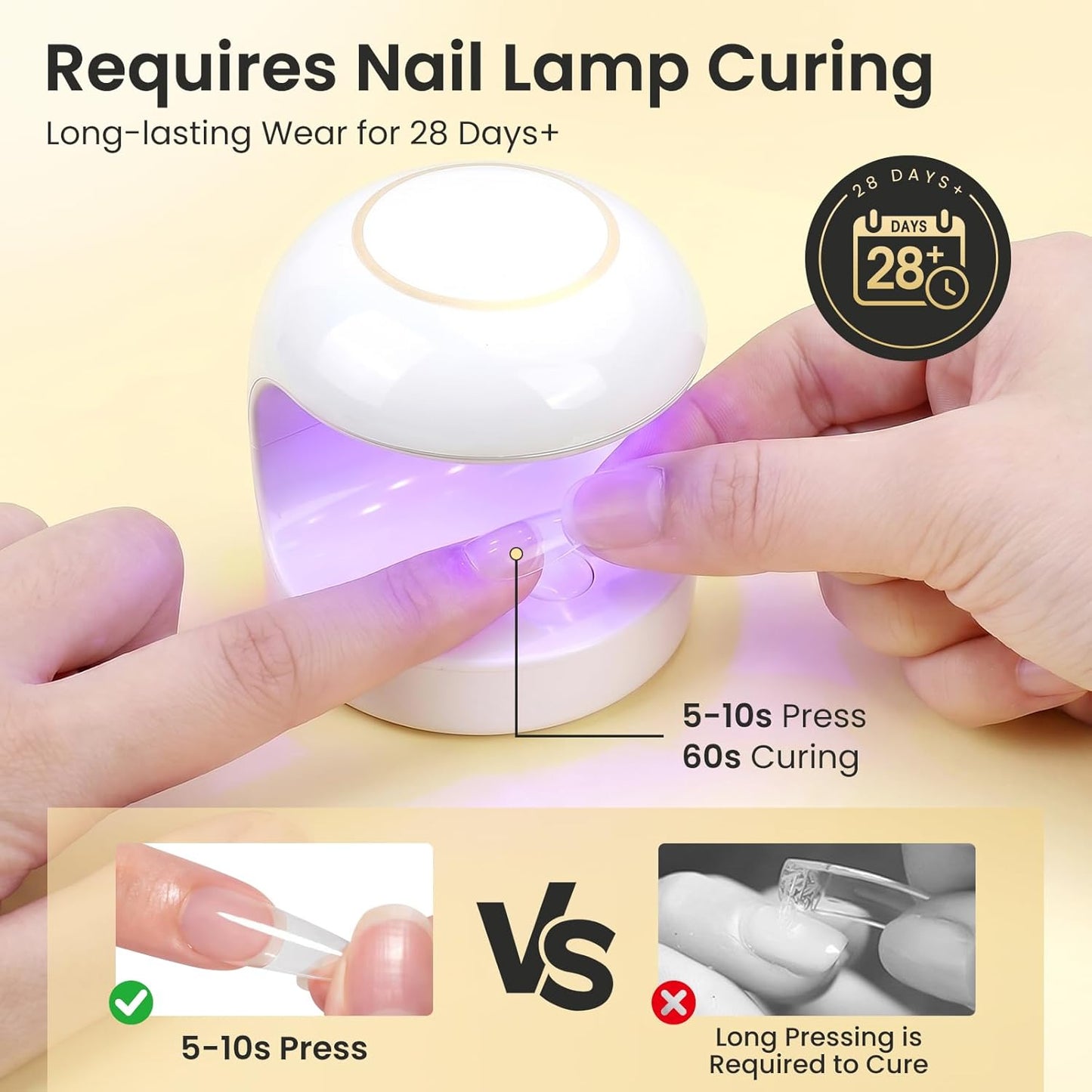 Solid Gel Nail Glue - UV Cured Adhesive for Press-On Nails | Long-Lasting 28+ Days - 15g Tube