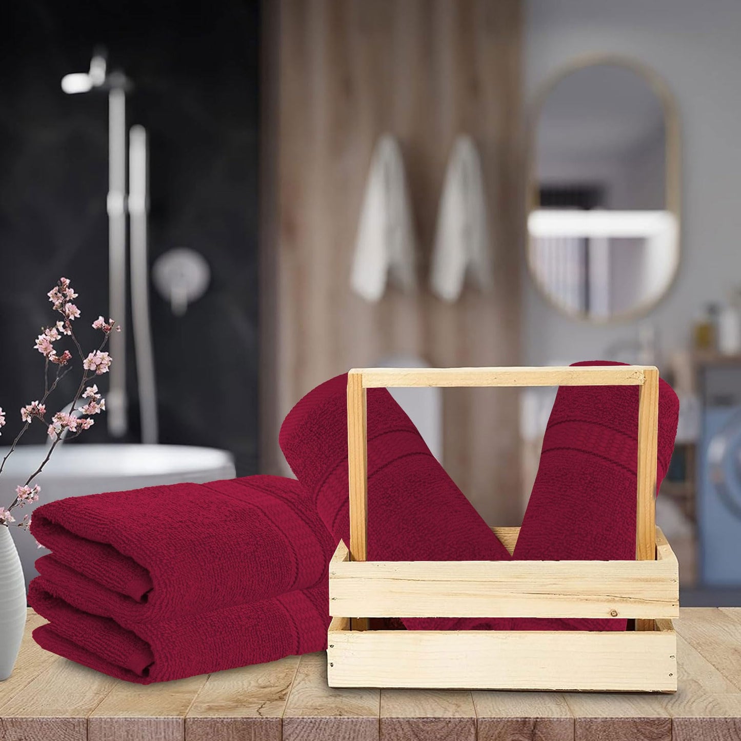 GOLD TEXTILES Premium Hand Towels for Bathroom -100% Ring Spun Cotton (Red Wine,4 Pack, 16x30 Inches) Luxury Soft Absorbent & Quick Dry, Bathroom Hand Towel Perfect for Hotel, Salon, Gym & Spa