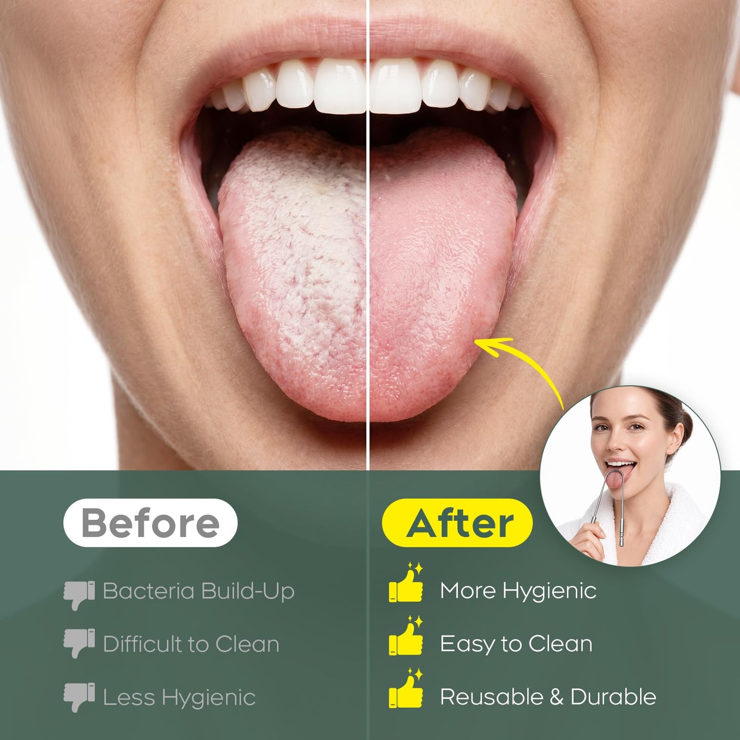 AYOJOY Tongue Scraper with Travel Case, Stainless Steel Tongue Cleaner for Daily Oral Care Routine, Easy to Use, Portable Design