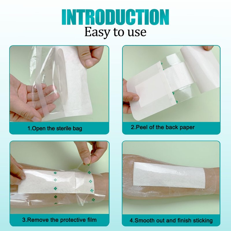 Transparent Film Dressing with Pad Waterproof Clear Bandages for Tattoo Aftercare Bandage,Scar Therapy,Wound Care 4x8 inch 20 Packs