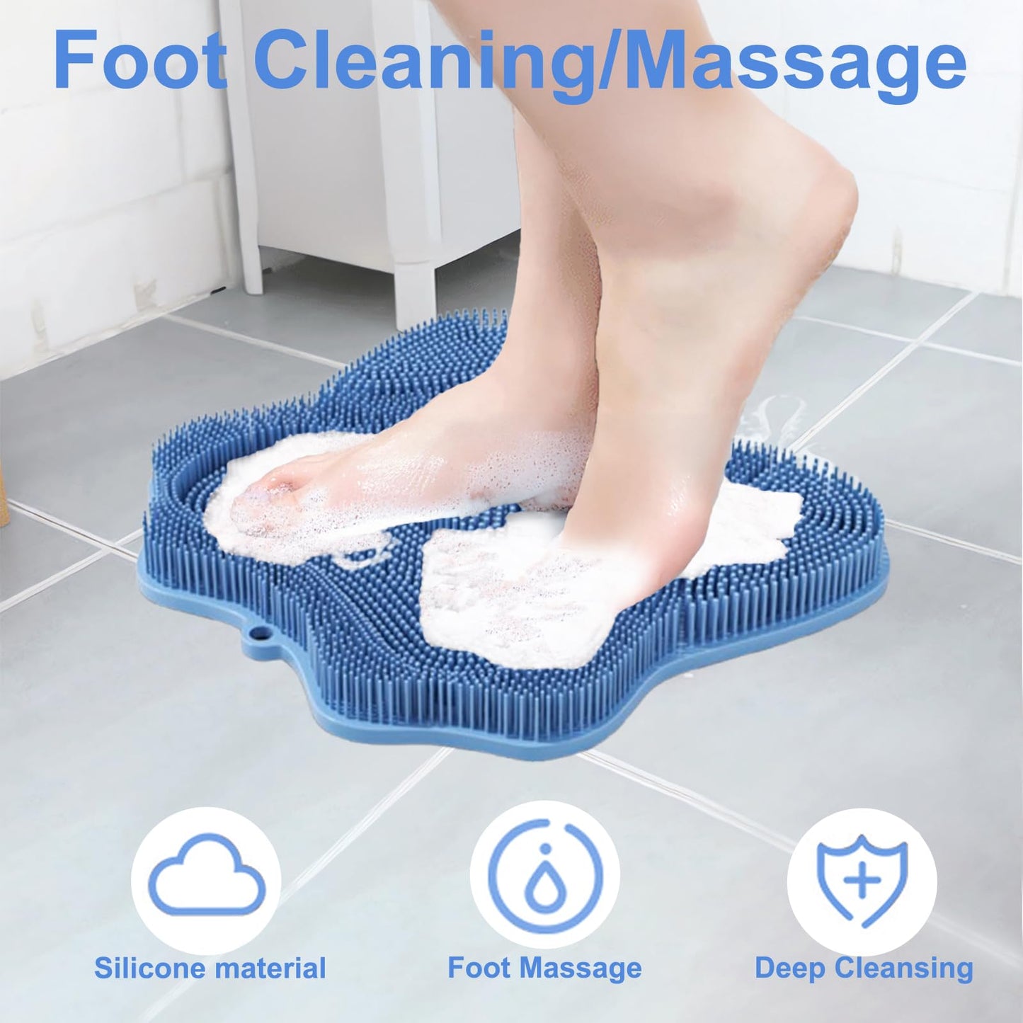 Easkite Shower Foot Scrubber, Shower Foot and Back Scrubber with Suction Cups, Shower Silicone Foot Washer for Exfoliating Massage（Blue）