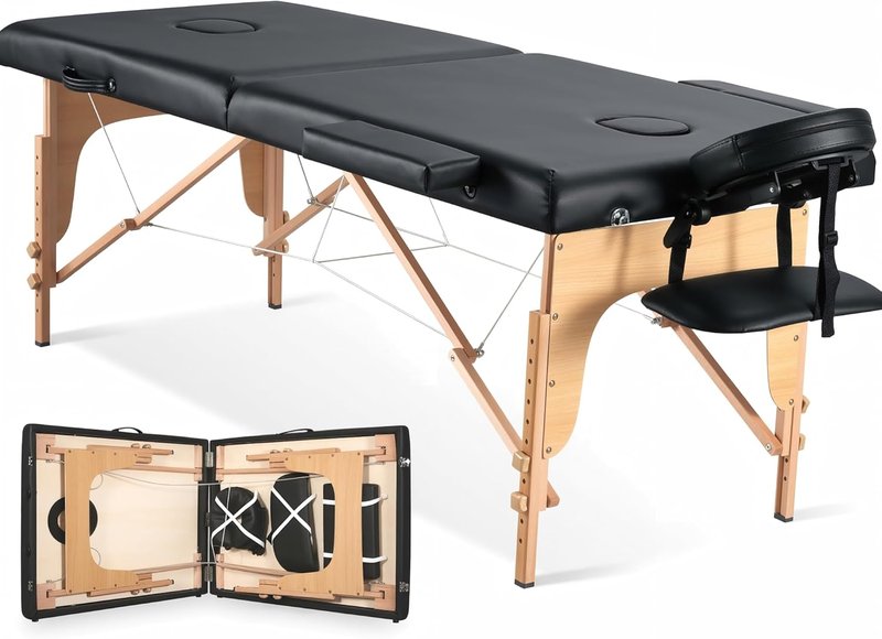 CHRUN Portable Massage Table - 24" Wide Foldable Beauty Spa Bed with Adjustable Height & Carry Bag (Black)