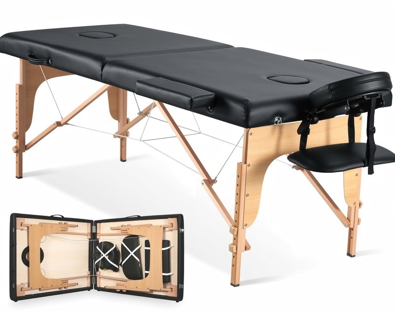 CHRUN Massage Table Portable Wooden Lash Bed 24" Wide Massage Bed Foldable Beauty Spa Tattoo Face Cradle Adjustable Height 35Inch 2 Fold with Bag (Black)
