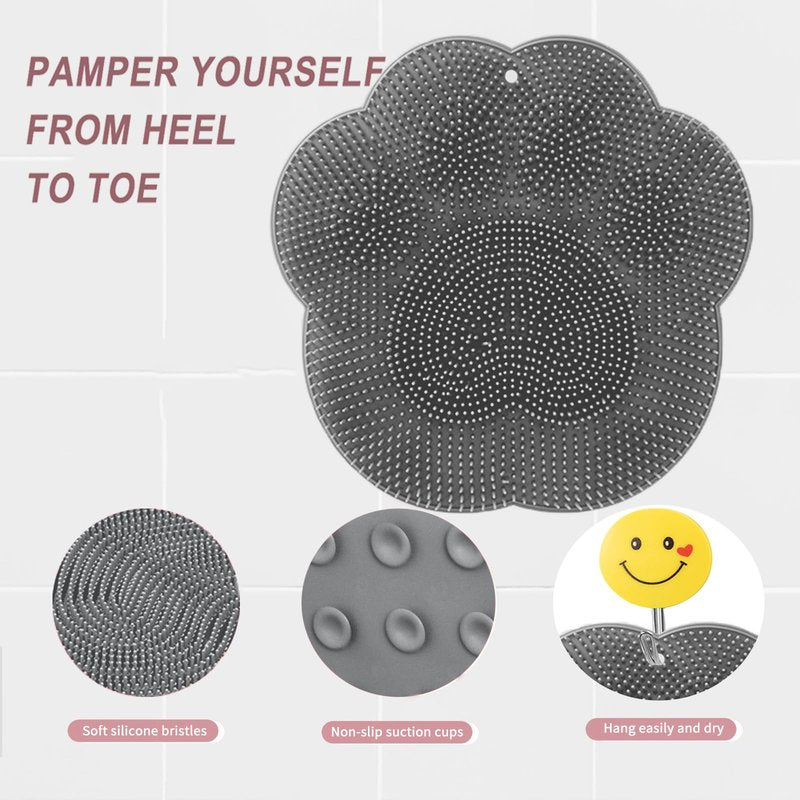 Foot Scrubber in Shower,Shower Foot Scrubber Mat,Silicone Foot Scrubber for Shower,Silicone Body Scrubber with Suction Cups,Bath Feet Scrub Mat with Storage Hook(Gray)