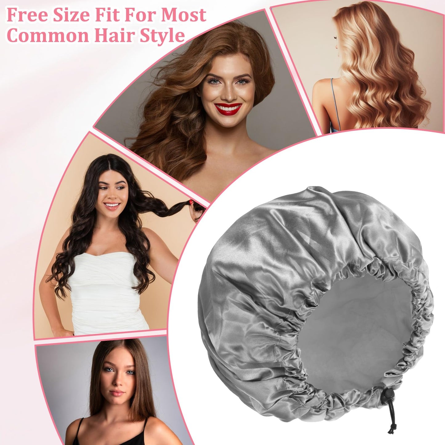 1 Pc Reusable Shower Cap for Women, Grey Double Layer PEVA Lined Waterproof Bath Caps with Adjustable Drawstring, Hair Cap for Short Hair (Spa & Home Use)