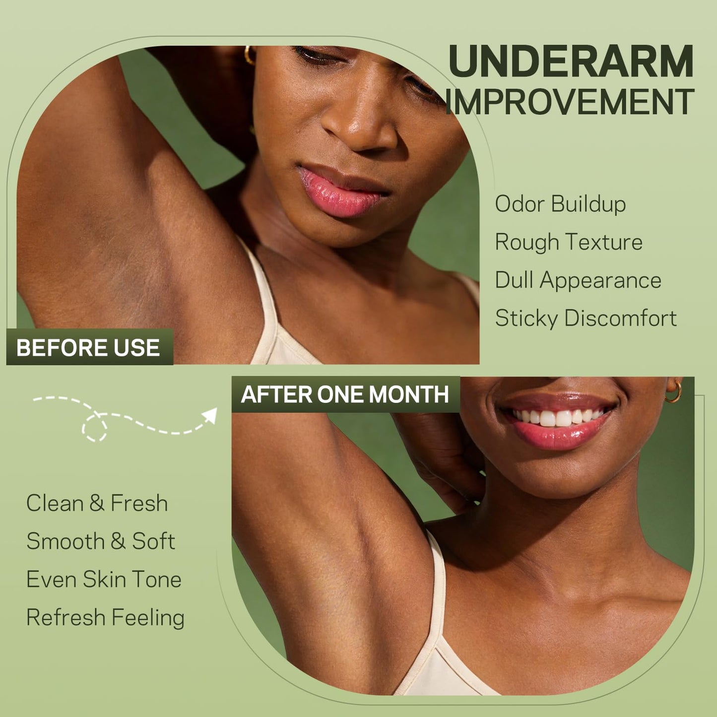 Armpit Detox Scrub with Green Tea, Gentle Underarm Detoxifying Scrub for Odor Control, Underarm Detox Exfoliating Body Scrub for Women & Men, Deodorant Scrub Freshen Skin