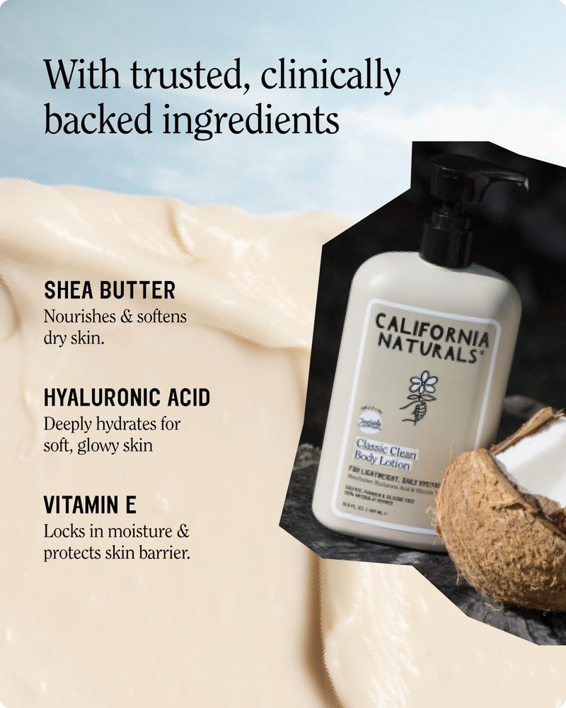 California Naturals Classic Clean Body Lotion for Dry Skin, Moisturizing, Lightweight with Shea Butter, Naturally Scented, Vegan, Sulfate, Paraben & Phthalate Free, Toasted Coconut, 16.5 oz