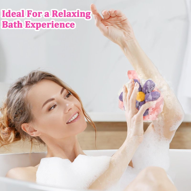 2PCS Cute Flower Bath Sponges Loofah Mesh Pouf Body Scrubber Exfoliating Shower Sponge for Women Shower Puff Soft Loofah Sponge Ball Bath Sponge for Sensitive Skin in Beauty Bathing Accessories