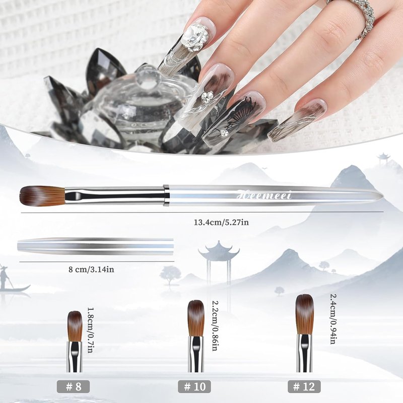 Kolinsky Acrylic Nail Brush Size 8 - 100% Pure Hair for Professional Manicure & DIY Home Salon