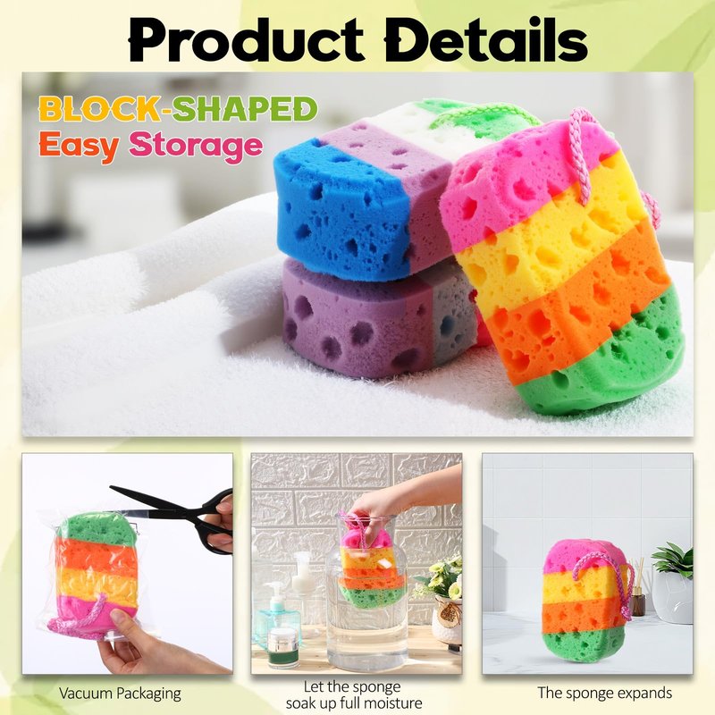 FoldTier 6 Pcs Exfoliating Bath Sponge Body Loofah Sponges Shower for Women Reusable Soft Bathing Pouf Foam Lufa Body Scrubber and Rich Lather, Color Matching(Gradient Colors)