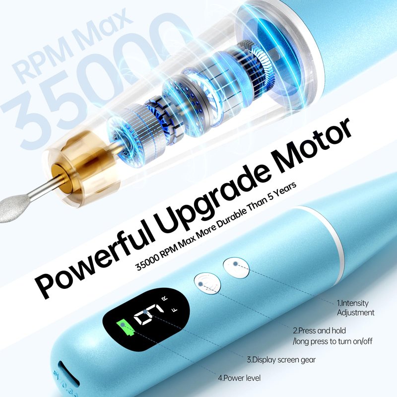 Electric Nail Drill Kit, Electric Nail File Cordless Nail Drill Machine for Acrylic Gel Dip Powder Nails, Professional Portable Manicure Pedicure Rechargeable Lightweight for Home Salon Use