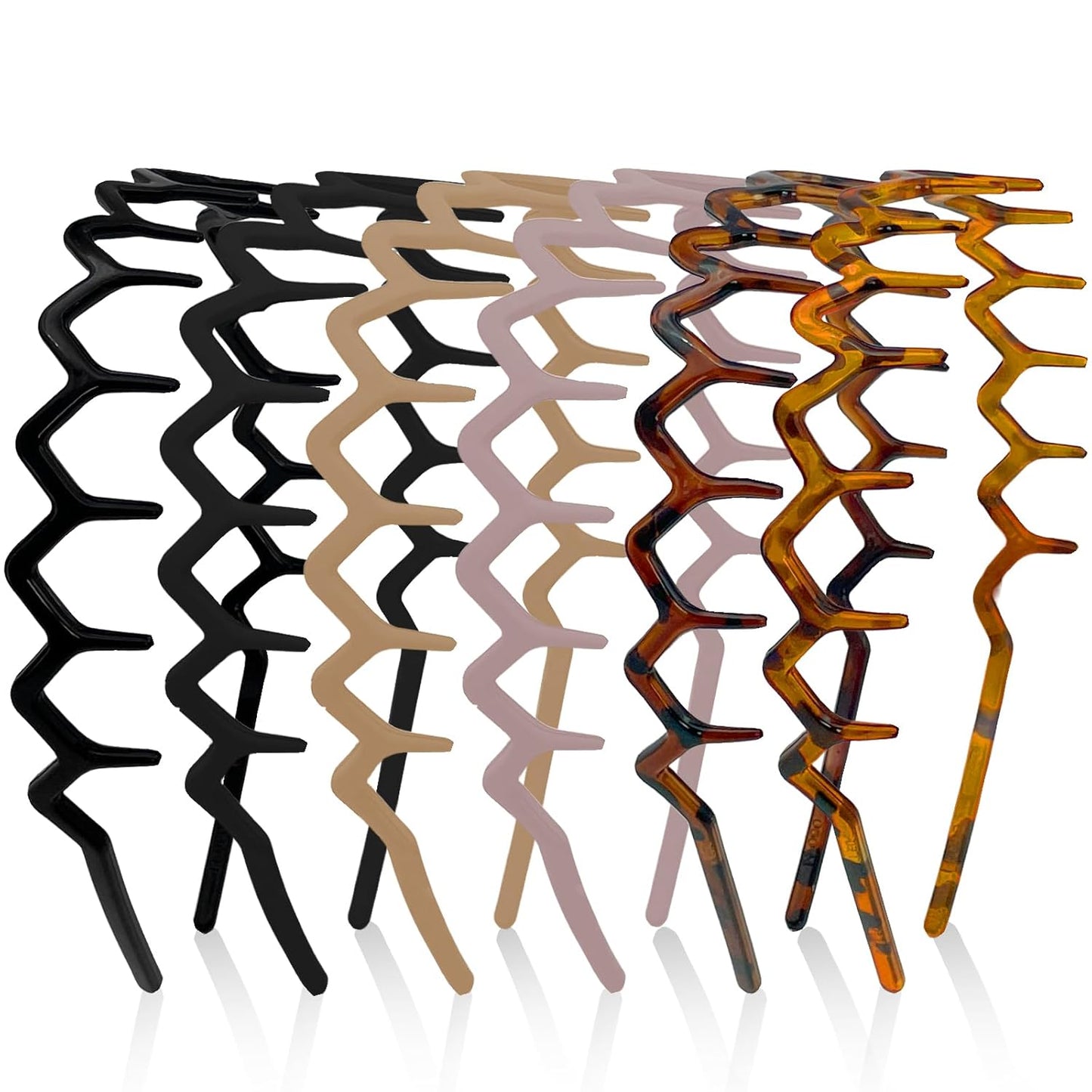 Zig Zag Headbands for Women - Non-Slip Plastic Hair Bands | 6 Pack, 90s Retro Style Hair Accessories