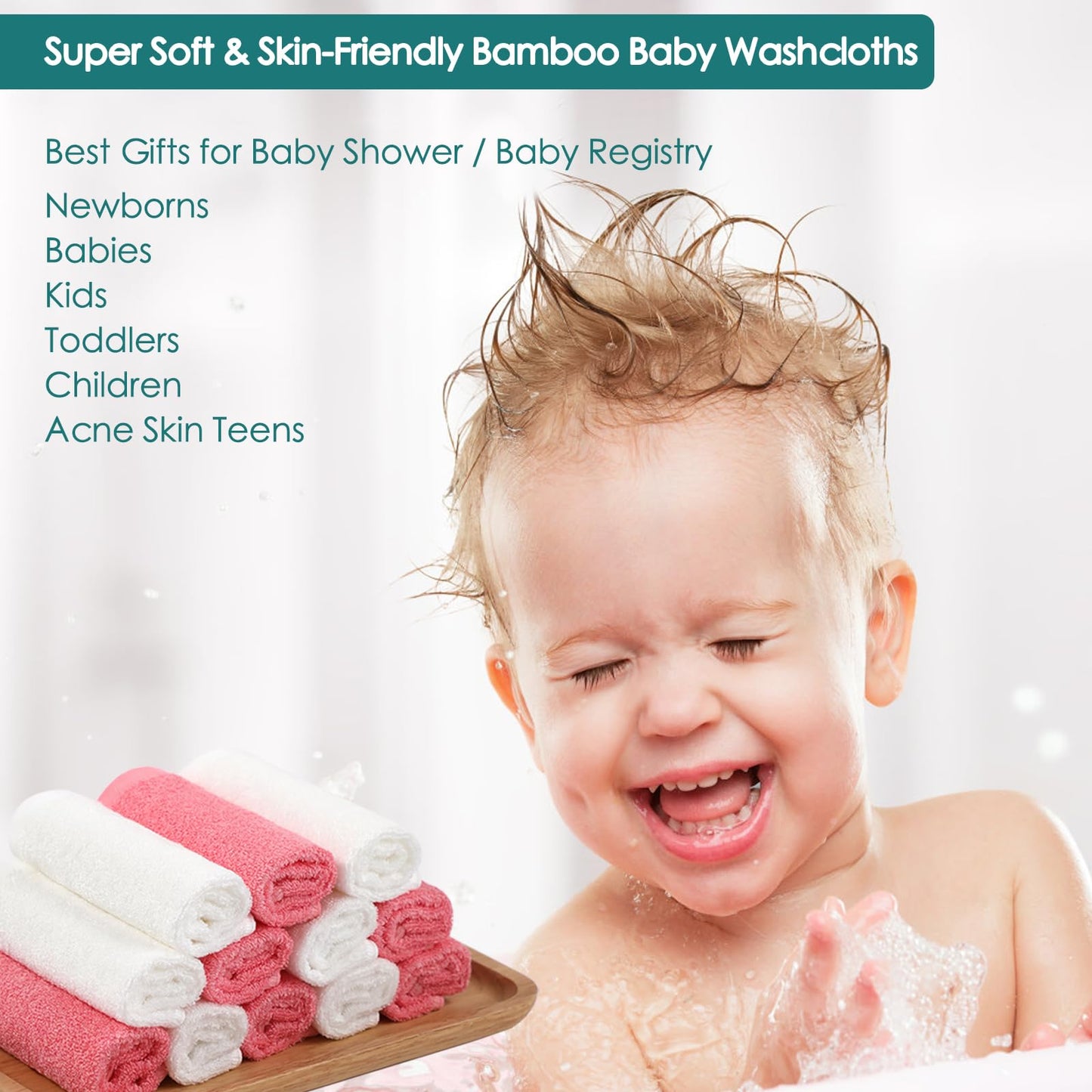 Baby Washcloths 6 Pack, 10x10 inch Heavenly Soft Pink Wash Cloths for Face and Body, Gentle & Safe Face Towel on Sensitive Skin, Baby Essentials Bath Shower Gifts for Girl Infant Kid Toddler Children