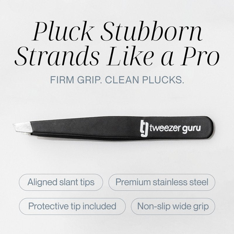 Tweezer Guru Tweezers for Women Facial Hair & Men – Precision Slant-Pointed Eyebrow Tweezer for Ingrown Hair, Blackhead & Splinter Removal (2 Black)