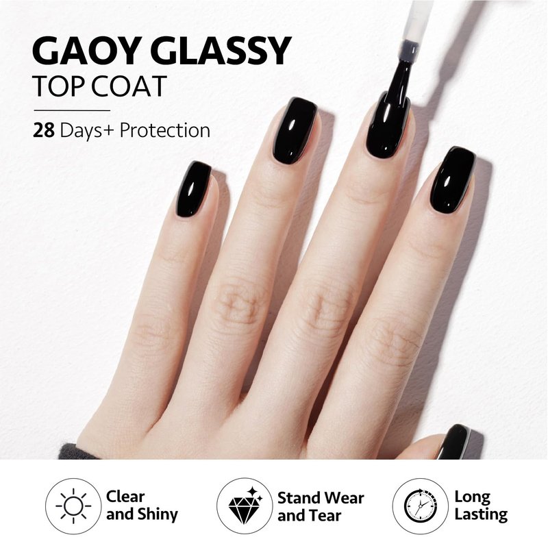 Glassy Gel Top Coat & Base Coat Set - 16ml No Wipe UV Nail Polish | 4 Pcs