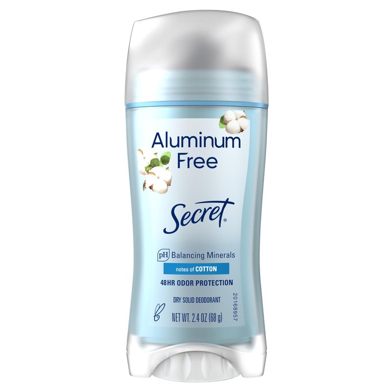 Secret Aluminum Free Deodorant for Women, 48hr Odor Protection, Free of Parabens Dyes Talc & Baking Soda, PH Balancing Minerals, Dry Solid, Cotton Scent, 2.4 oz (Pack of 12)