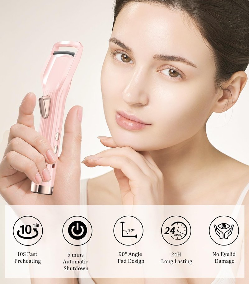 Heated Eyelash Curler - Fast Heating Rechargeable Electric Curler with 2 Heat Modes | Pink-HA, Anti-Burn Design