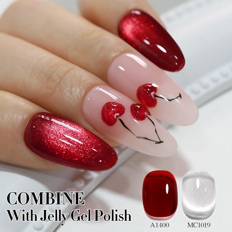 Double Rhythm Cat Eye Gel Polish - 0.5 OZ Holographic Glitter Magnetic Polish | Silver Translucent Jelly Color