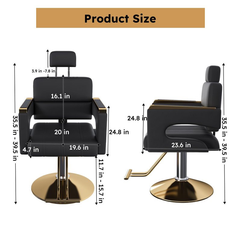Makaseiya Heavy Duty Barber Chair for Hair Stylist,Professional Hair Salon Stool with Footrest,Adjustable Seat Height 34-40" Barber Beauty Equipment for Hair Stylist Spa Shampoo