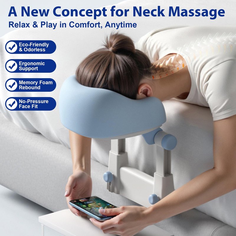 Gererixy Adjustable Massage Headrest for Bed, Portable Face Cradle Pillow with Height and Angle Adjustment, Face Down Cushion for Home Massage-Light Blue