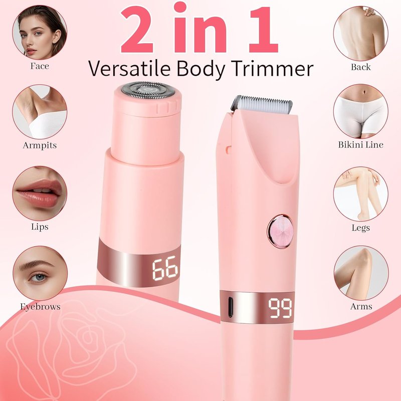 Electric Razor for Women & Men - 4-in-1 Rechargeable Shaver with LED Display | Painless Hair Remover for Body, Face, Legs, Bikini, Arms (Rose)