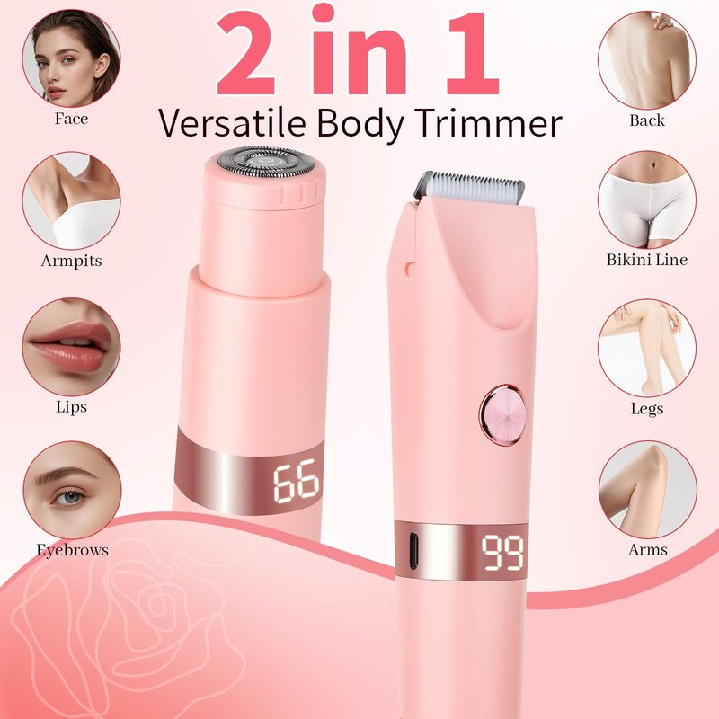 Beanify Wet & Dry Electric Razor for Women Men,4 in 1 Rechargeable Led Display Electric Shaver and Facial Hair Remover,Painless Ladies Body Razors for Nose Face Body Leg Bikini Arm Hair (Rose)